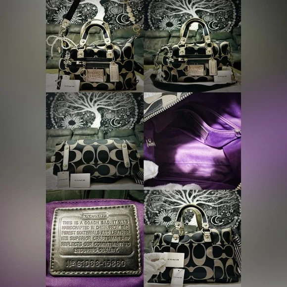 Vintage Coach soho shoulder bag Y2K Poppy Denim Coach Black and silver tote bag - Picture 10 of 17